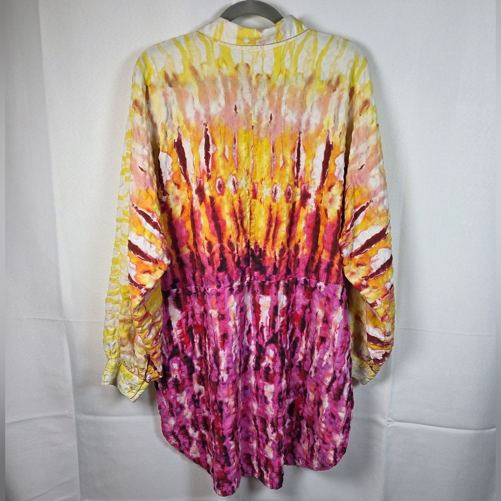 Anthropologie Oversized Button Down Tunic Shirt Hombre Tie Dye Boho Pink Large - Picture 9 of 11